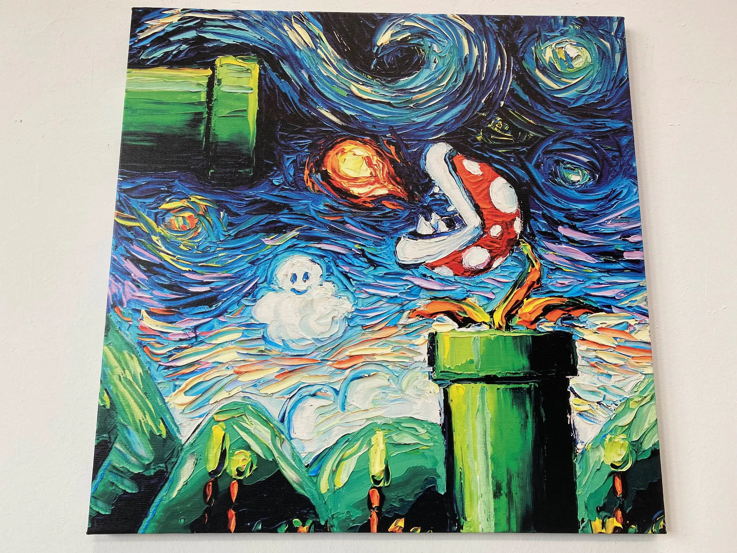 Mario World Gogh Poster, Van Gogh Artwork, Mario World Canvas, Mario Abstract Art, Super Mario Canvas, Van Gogh Wall Art, Super Mario Paint - 1