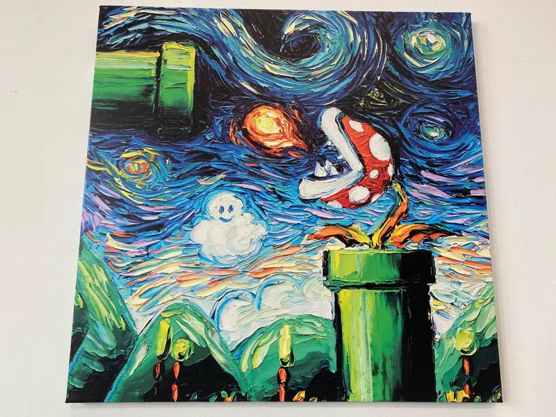 Mario World Gogh Poster, Van Gogh Artwork, Mario World Canvas, Mario Abstract Art, Super Mario Canvas, Van Gogh Wall Art, Super Mario Paint - 1