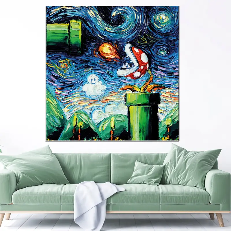 Mario World Gogh Poster, Van Gogh Artwork, Mario World Canvas, Mario Abstract Art, Super Mario Canvas, Van Gogh Wall Art, Super Mario Paint - 3
