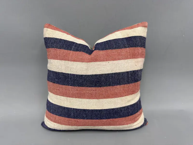 Besticktes Beige & Bronze gestreiftes Wurfkissen, Vintage Kelimkissen