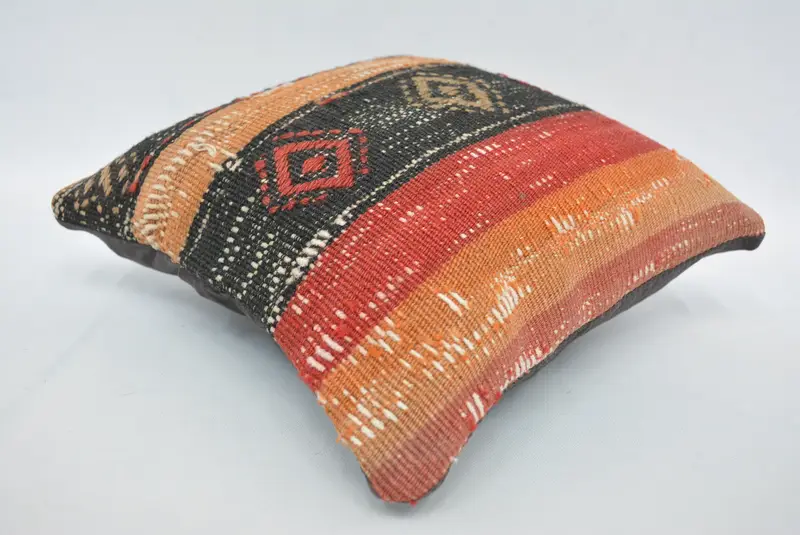 12x12 Orange Pillow Sham, Home Decor Pillow, Boho Chic Cushion, Vintage Pillow, Pillow Sham, Handmade Rug Seat Pillow, Boho Pillow - 6
