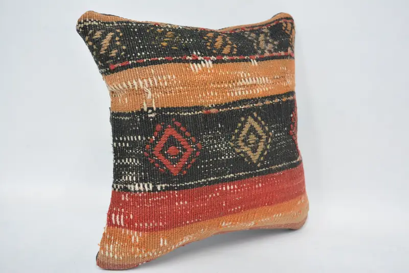 12x12 Orange Pillow Sham, Home Decor Pillow, Boho Chic Cushion, Vintage Pillow, Pillow Sham, Handmade Rug Seat Pillow, Boho Pillow - 3