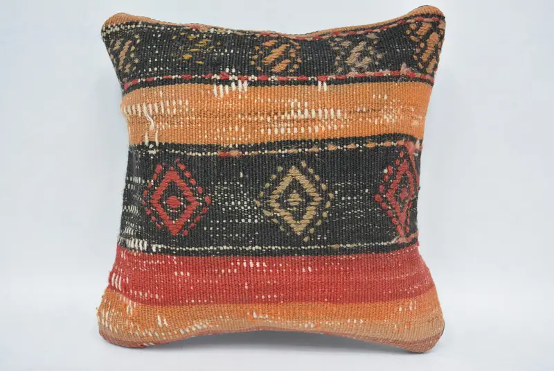 12x12 Orange Pillow Sham, Home Decor Pillow, Boho Chic Cushion, Vintage Pillow, Pillow Sham, Handmade Rug Seat Pillow, Boho Pillow - 1