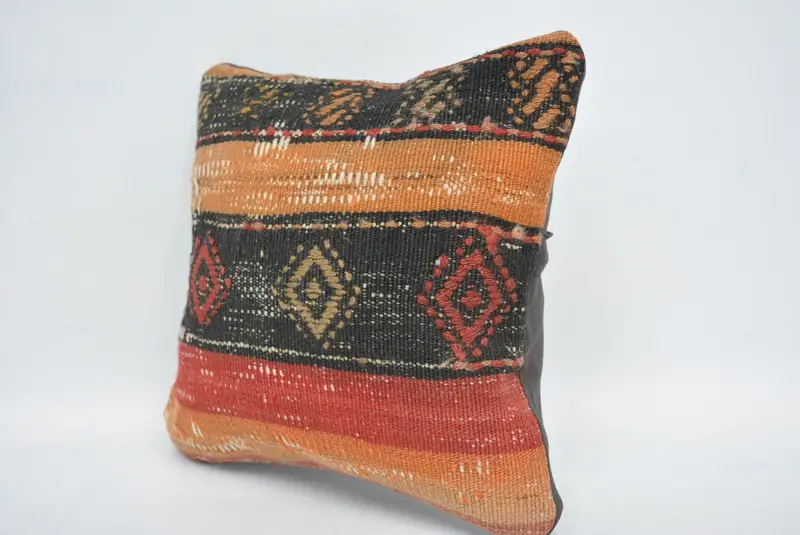 12x12 Orange Pillow Sham, Home Decor Pillow, Boho Chic Cushion, Vintage Pillow, Pillow Sham, Handmade Rug Seat Pillow, Boho Pillow - 4