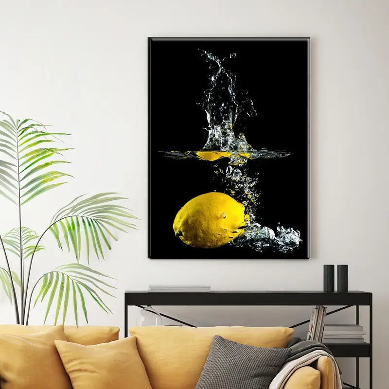 Lemon Canvas Art, Kitchen Art Decor, Yellow Wall Art, Black Canvas Art, Splash Artwork, Modern Canvas Art, Home Decor Wall Art, - 3