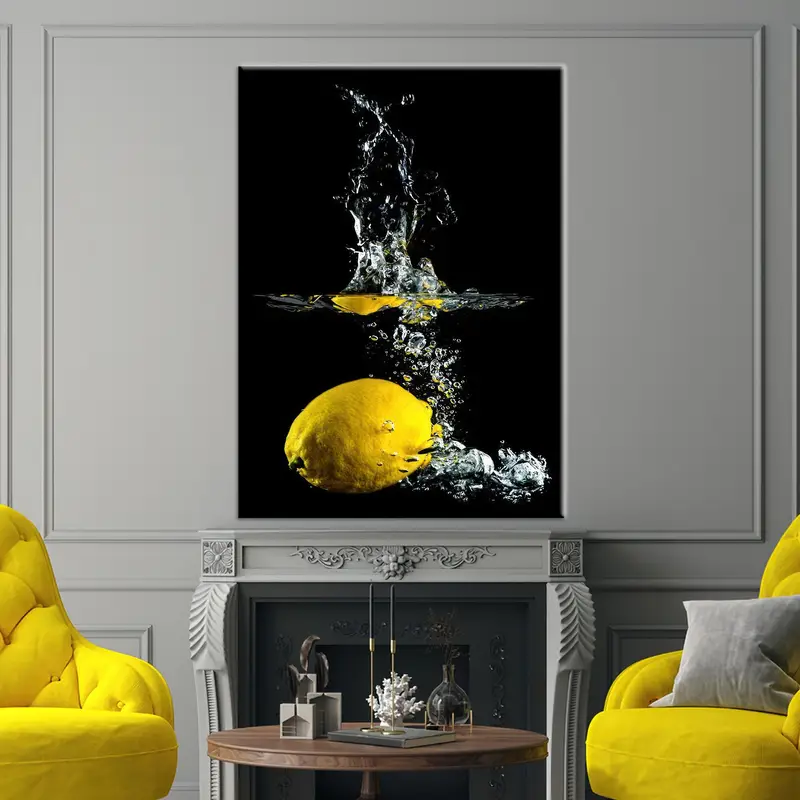Lemon Canvas Art, Kitchen Art Decor, Yellow Wall Art, Black Canvas Art, Splash Artwork, Modern Canvas Art, Home Decor Wall Art, - 2