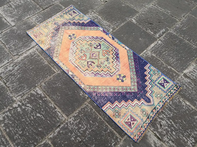 Rose Gold Oryantal Halı, 2,08x4,92 ft, Mavi Vurgulu