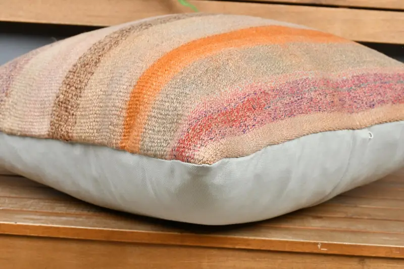 Beige & Orange Striped Pillow, 24x24 Inches Decorative Pillow - 4