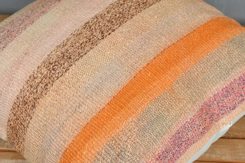 Beige & Orange Striped Pillow, 24x24 Inches Decorative Pillow - 3