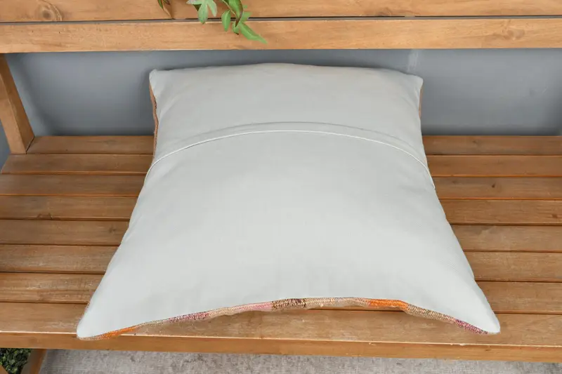 Beige & Orange Striped Pillow, 24x24 Inches Decorative Pillow - 5