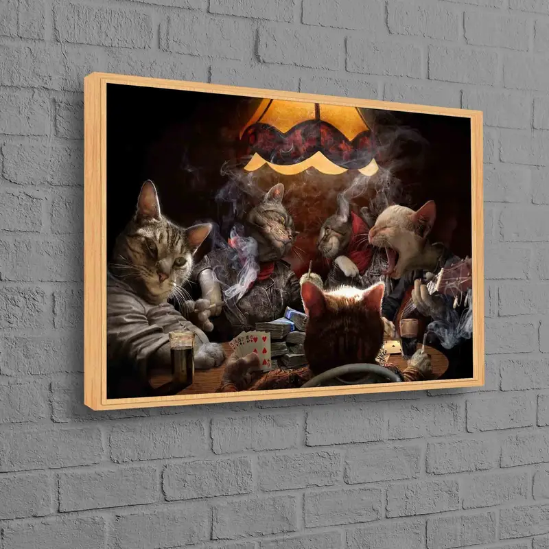 Zarif Soyut Kediler Poker Oyunu Oyun Odası için Kanvas Tablo