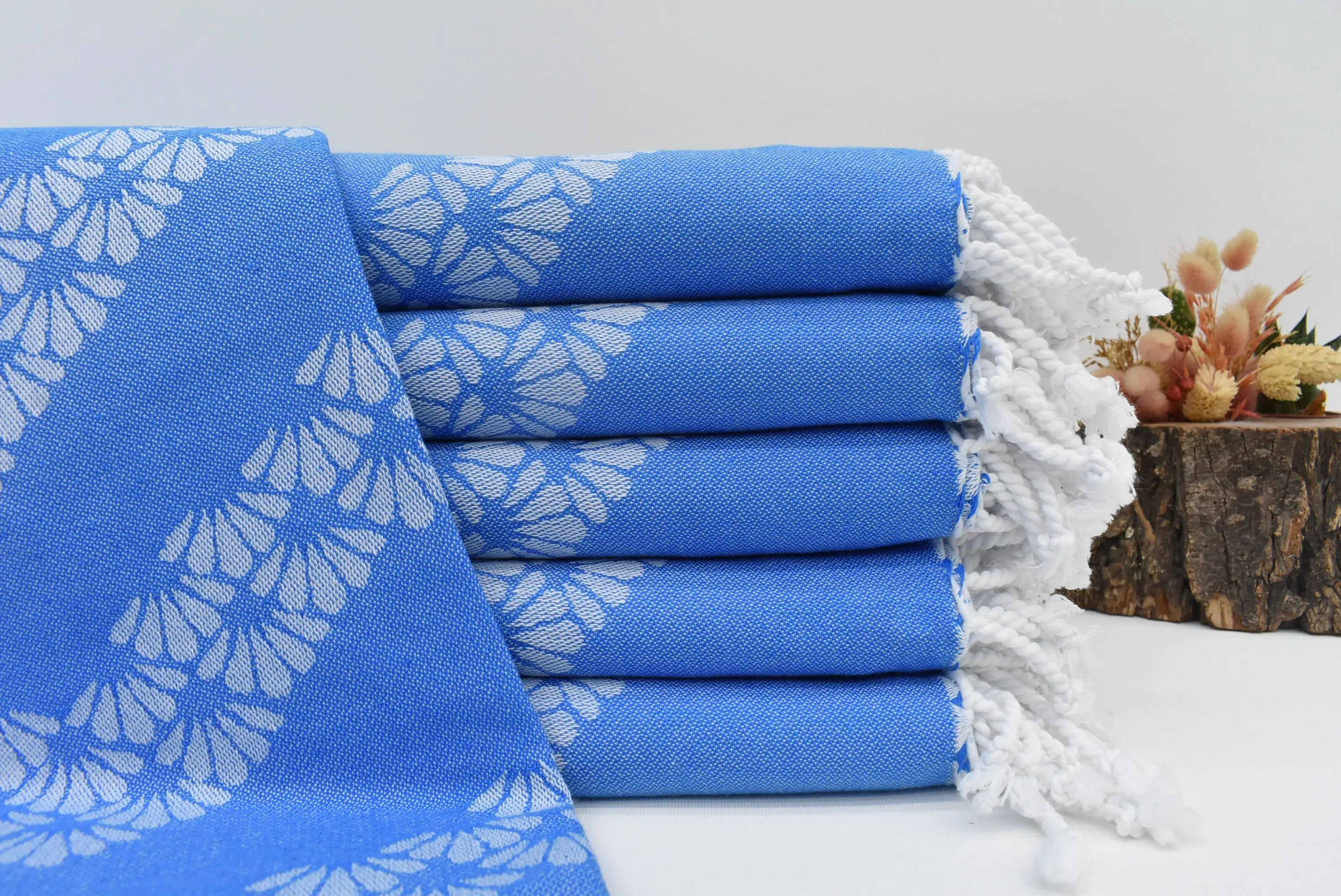 Turkish Towel Monogram Blue Shell Patterned, Bachelorette Party Gift, 70x40 Inches - 1
