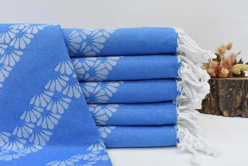 Turkish Towel Monogram Blue Shell Patterned, Bachelorette Party Gift, 70x40 Inches