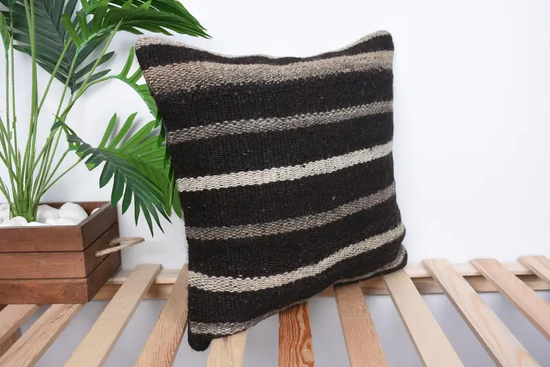 Handwoven Pillow Cover, Accent Throw Pillow Sham, 18x18 Brown Pillow, Vintage Kilim Pillow, Turkish Kilim Pillow, Boho Pillow Sham Cover, Pillow - 4