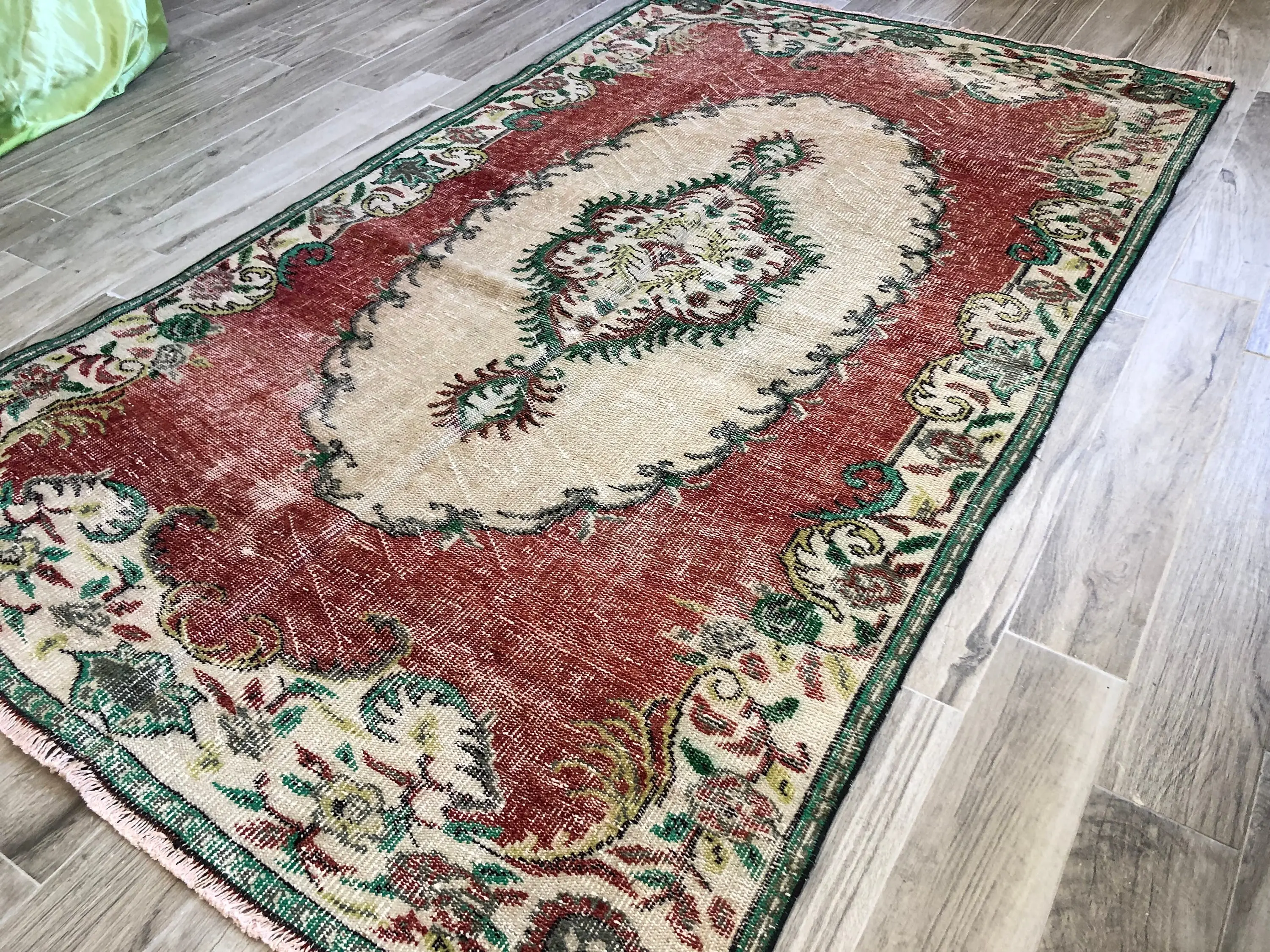 Rug, 4.9x8.3 ft Vintage Rug, Red Rug Wool - 1
