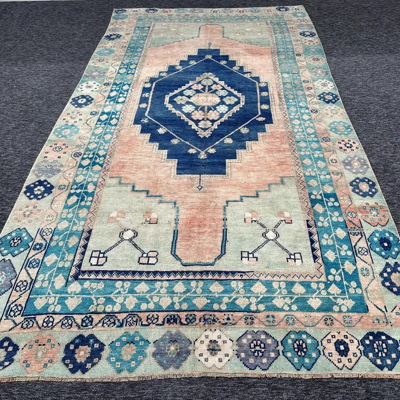 Alfombra de 5,1x11,4 ft, alfombra de rayas naranjas y azules vibrantes