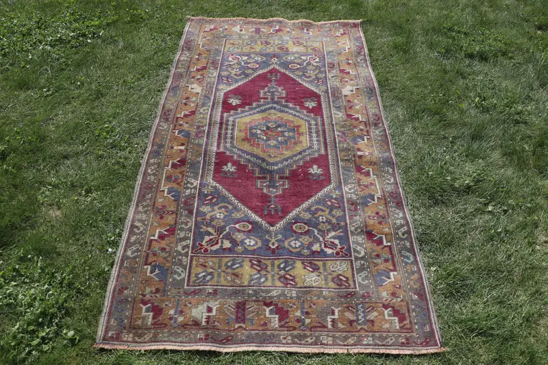 Purple, Yellow Polka Dot Rug, 3,3x6,1 ft