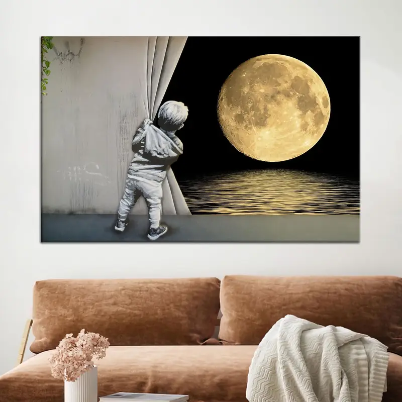 魅惑的なバンクシー満月キャンバス プリント - 芸術的なエレガンス