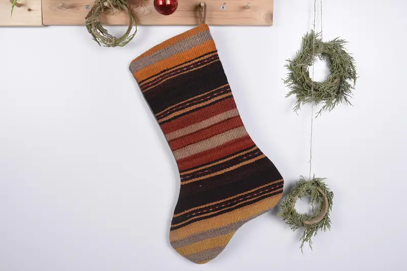 Patrón de adornos navideños, calcetín navideño de material Kilim duradero