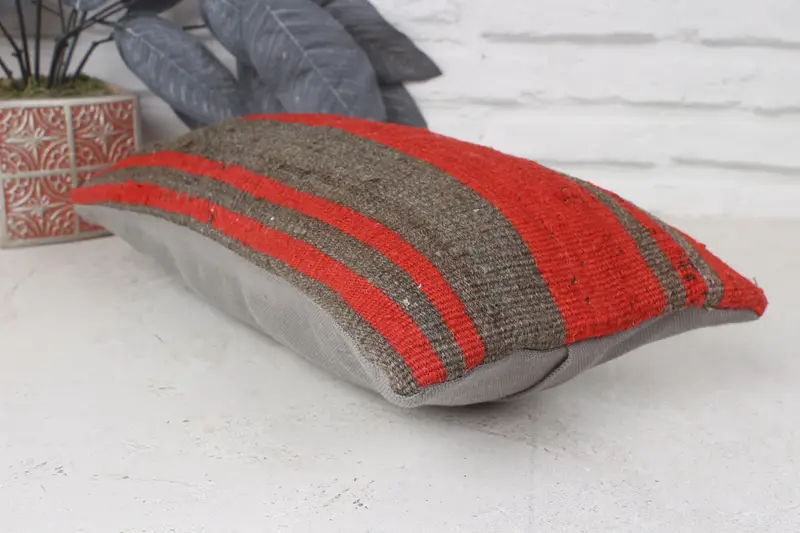 Ethnical Kilim Rug Pillow, Handmade Kilim Cushion, Outdoor Pillow Case, Pillow Sham, Car Cushion Case, Boho Pillow Sham Cover, 8x16 Red Pillow Sham - 6