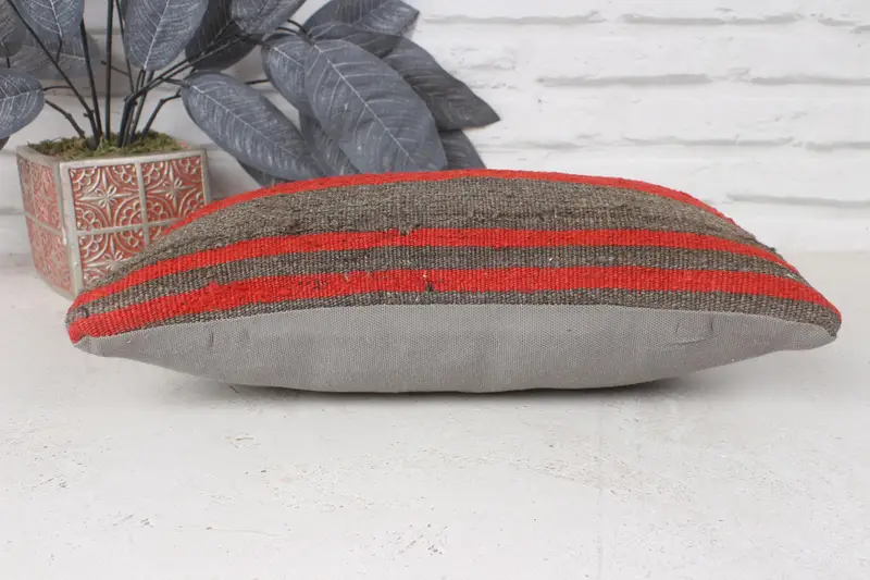 Ethnical Kilim Rug Pillow, Handmade Kilim Cushion, Outdoor Pillow Case, Pillow Sham, Car Cushion Case, Boho Pillow Sham Cover, 8x16 Red Pillow Sham - 5