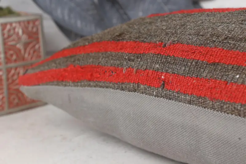 Ethnical Kilim Rug Pillow, Handmade Kilim Cushion, Outdoor Pillow Case, Pillow Sham, Car Cushion Case, Boho Pillow Sham Cover, 8x16 Red Pillow Sham - 7