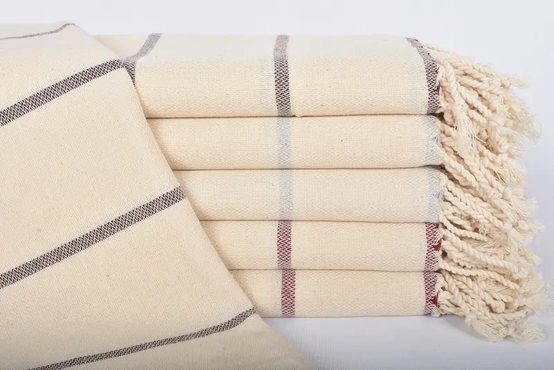 Peshtemal Towel Handmade Organic Cotton Burgundy Diamond, 67x38 Inches