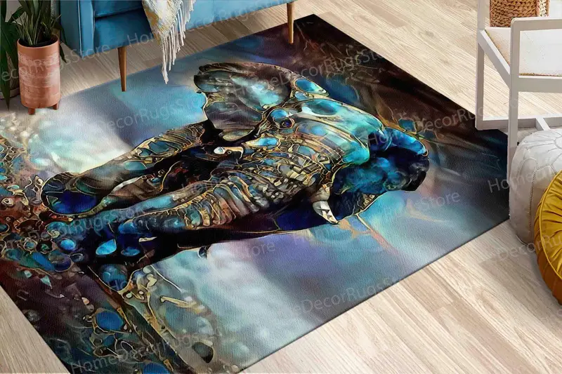 Abstract Elephant Print Rug, Modern Decor for Elephant Lovers