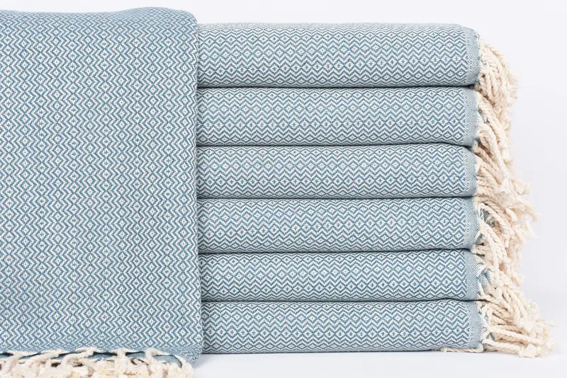 Petrol Blue Diamond Bath Towel, 70x40 Inches, Organic Cotton, Handmade