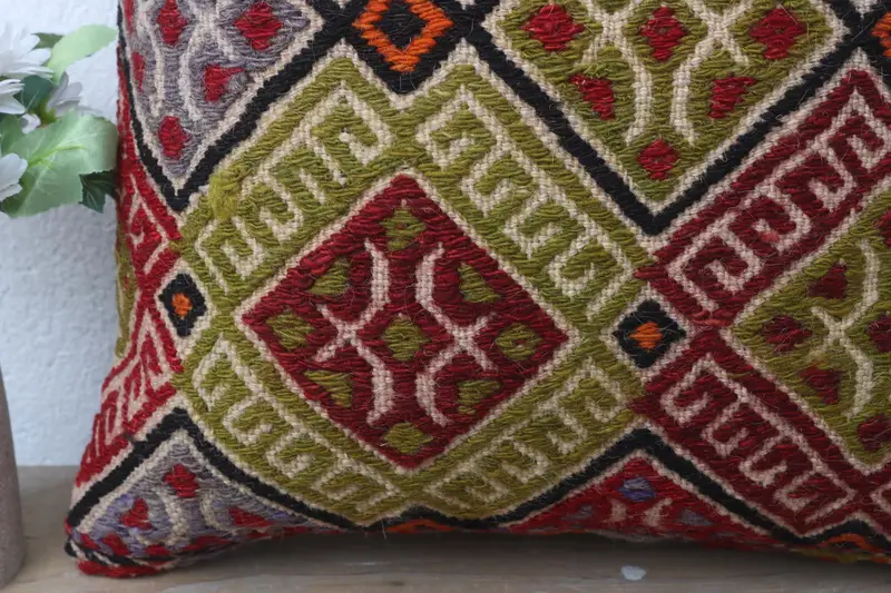 Tribal Pillow Case, Interior Designer Pillow, Cushion Case, Kilim Rug Pillow Sham, 16x16 Green Pillow Case, Boho Pillow, Kilim Pillow Cover - 3