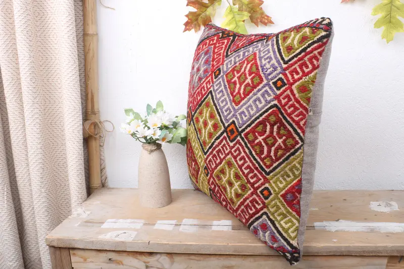 Tribal Pillow Case, Interior Designer Pillow, Cushion Case, Kilim Rug Pillow Sham, 16x16 Green Pillow Case, Boho Pillow, Kilim Pillow Cover - 4