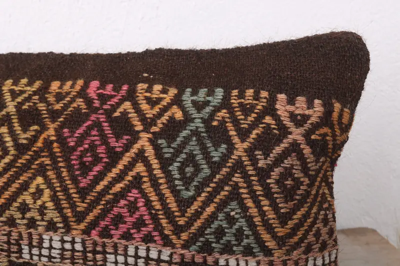 Throw Kilim Pillow, Shabby Chic Pillow Sham, 12x24 Brown Pillow Sham, Garden Cushion, Pillow for Sofa, Kilim Pillow Cover, Cushion Case - 5