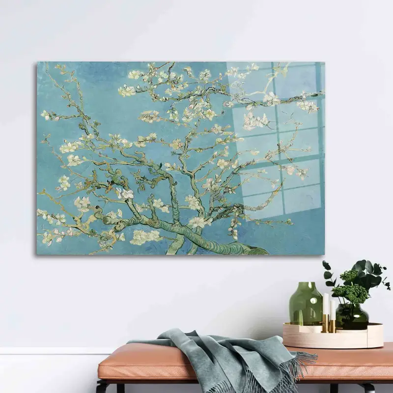 Elegant Glass Print: Van Gogh's Almond Blossom Tree Landscape