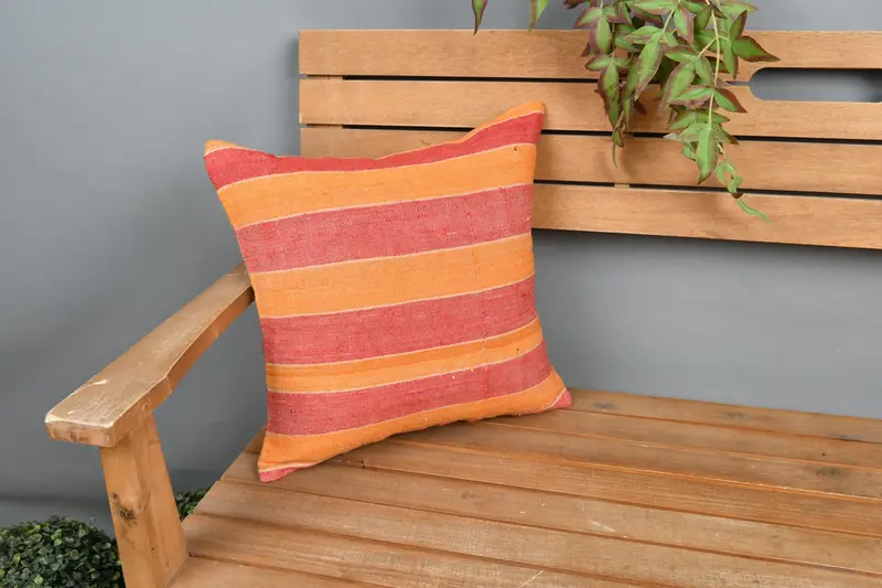 Turkish Corner Pillow, Rustic Pillow Sham, Interior Designer Pillow, Boho Pillow Sham Cover, 16x16 Red Pillow, Turkish Kilim Pillow, Cushion - 1