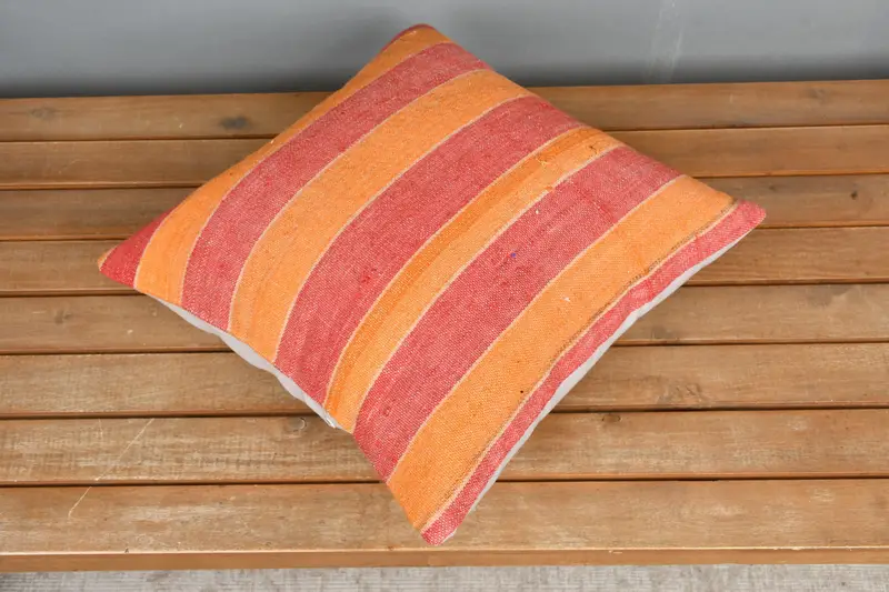 Turkish Corner Pillow, Rustic Pillow Sham, Interior Designer Pillow, Boho Pillow Sham Cover, 16x16 Red Pillow, Turkish Kilim Pillow, Cushion - 2