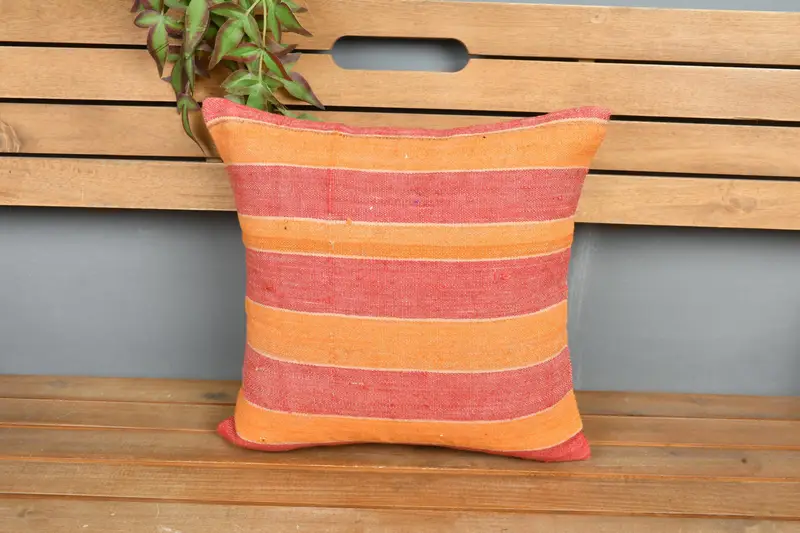 Turkish Corner Pillow, Rustic Pillow Sham, Interior Designer Pillow, Boho Pillow Sham Cover, 16x16 Red Pillow, Turkish Kilim Pillow, Cushion - 6