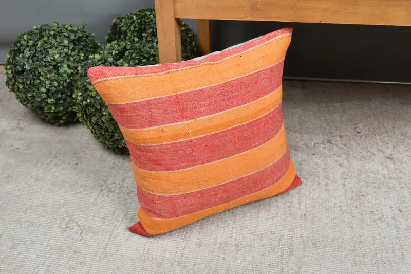 Turkish Corner Pillow, Rustic Pillow Sham, Interior Designer Pillow, Boho Pillow Sham Cover, 16x16 Red Pillow, Turkish Kilim Pillow, Cushion - 7