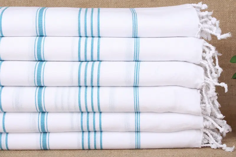 Toalla de playa de algodón orgánico a rayas azul petróleo, 40x71 pulgadas