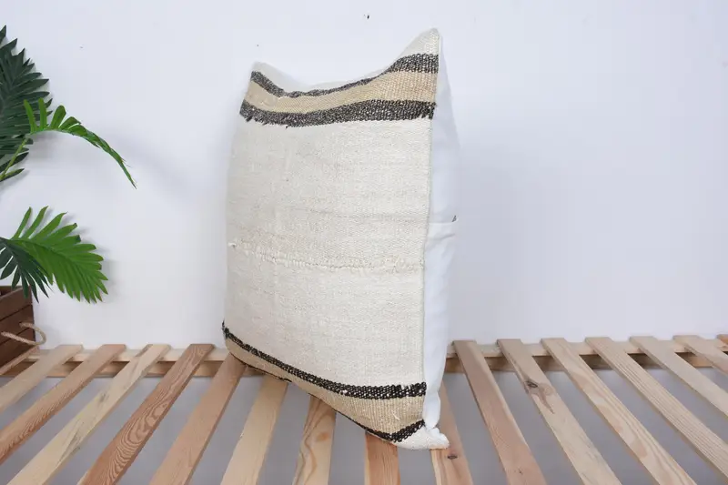 Seat Pillow Cover, Throw Kilim Pillow, Cushion Case, Turkish Kilim Pillow, 24x24 Beige Cushion Case, Indoor Pillow Sham, Vintage Pillow - 5
