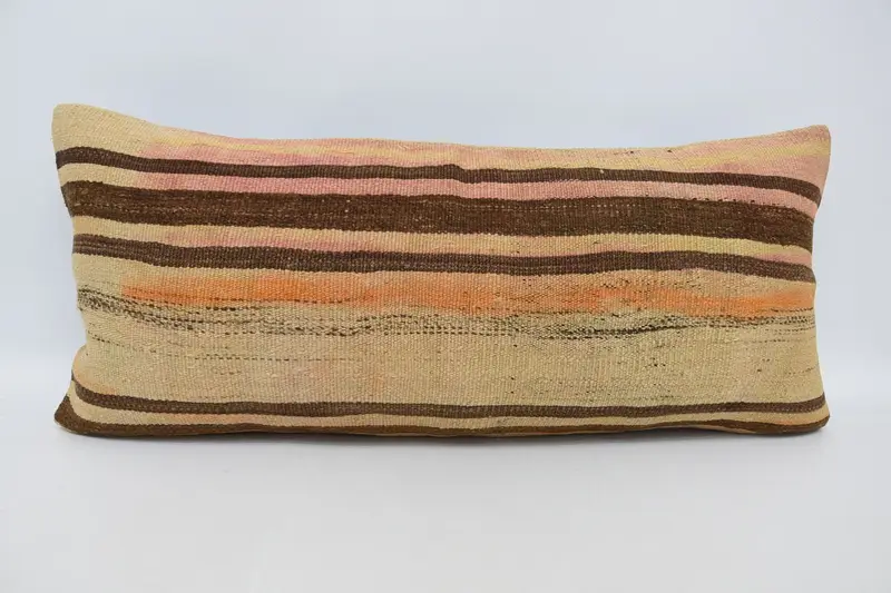 Vintage Kilim Throw Pillow, 16x36 Beige Pillow Cover, Antique Pillows, Boho Throw Pillow Sham, Ethnical Kilim Rug Pillow, Pillow Cover - 1