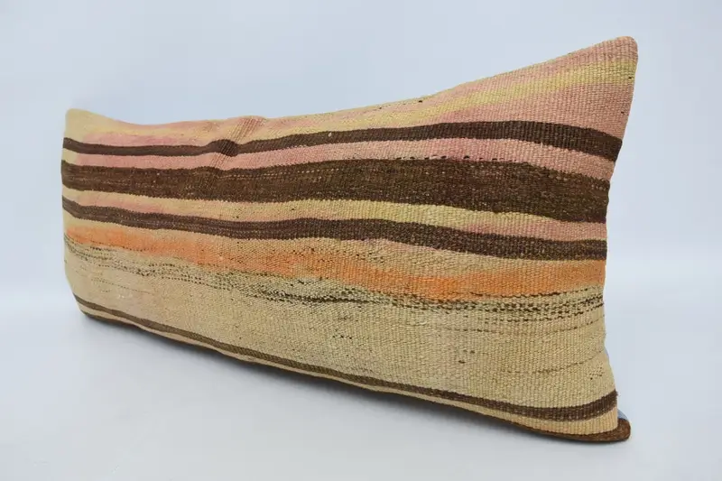 Vintage Kilim Throw Pillow, 16x36 Beige Pillow Cover, Antique Pillows, Boho Throw Pillow Sham, Ethnical Kilim Rug Pillow, Pillow Cover - 4