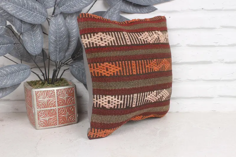 Pillow for Sofa, 12x12 Red Pillow Cover, Vintage Kilim Throw Pillow, Ethnical Kilim Rug Pillow, Cushion Case, Office Chair Cushion Cover - 4