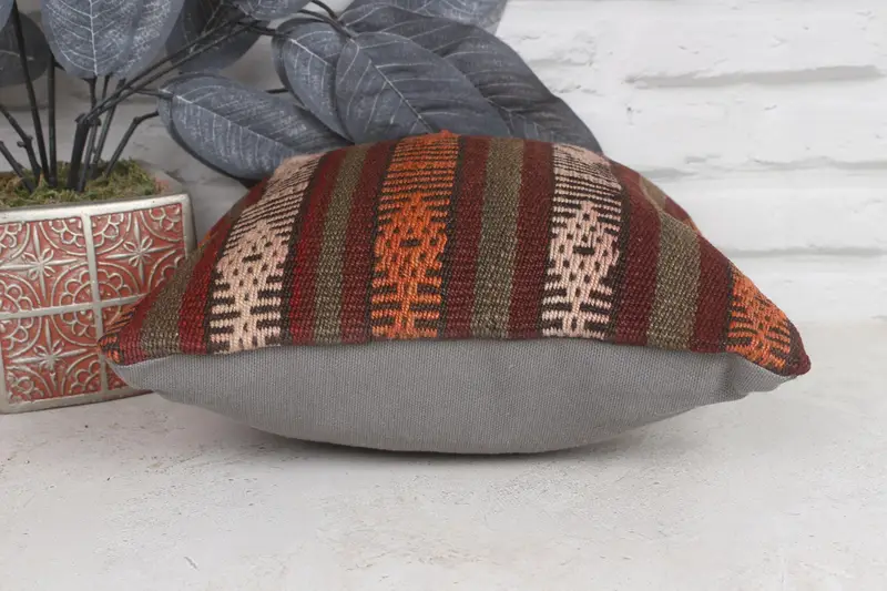 Pillow for Sofa, 12x12 Red Pillow Cover, Vintage Kilim Throw Pillow, Ethnical Kilim Rug Pillow, Cushion Case, Office Chair Cushion Cover - 5