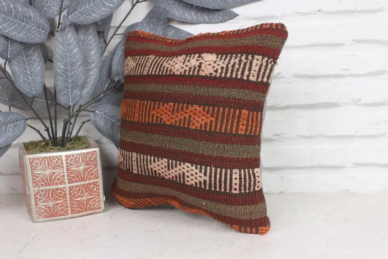 Pillow for Sofa, 12x12 Red Pillow Cover, Vintage Kilim Throw Pillow, Ethnical Kilim Rug Pillow, Cushion Case, Office Chair Cushion Cover - 3