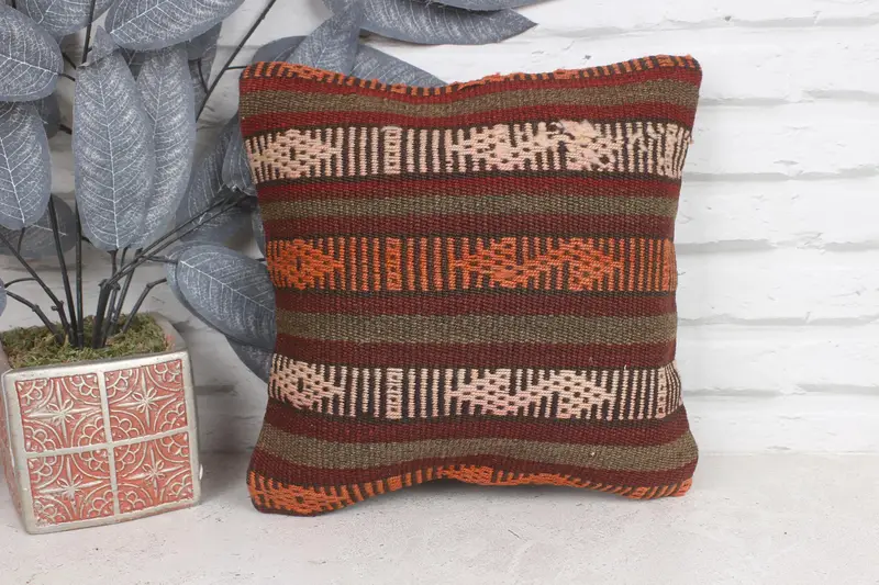 Pillow for Sofa, 12x12 Red Pillow Cover, Vintage Kilim Throw Pillow, Ethnical Kilim Rug Pillow, Cushion Case, Office Chair Cushion Cover - 1