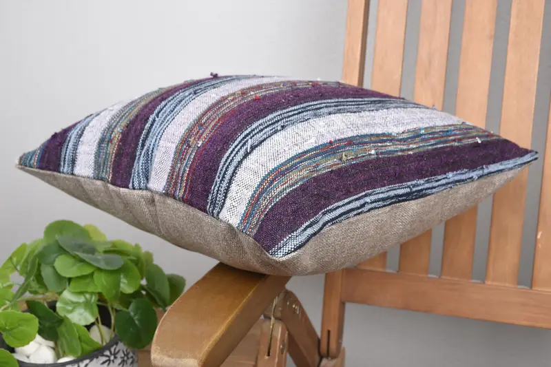 Ethnical Kilim Rug Pillow, Knitted Pillow, Boho Throw Cushion Case, 16x16 White Cushion, Boho Pillow Sham Cover, Cushion, Pillow for Sofa - 6