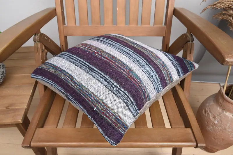 Ethnical Kilim Rug Pillow, Knitted Pillow, Boho Throw Cushion Case, 16x16 White Cushion, Boho Pillow Sham Cover, Cushion, Pillow for Sofa - 4