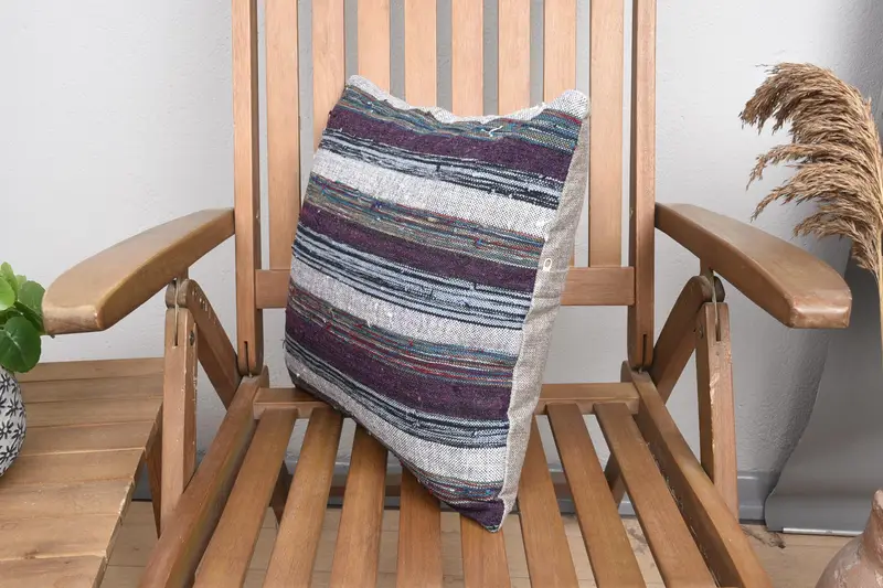 Ethnical Kilim Rug Pillow, Knitted Pillow, Boho Throw Cushion Case, 16x16 White Cushion, Boho Pillow Sham Cover, Cushion, Pillow for Sofa - 3