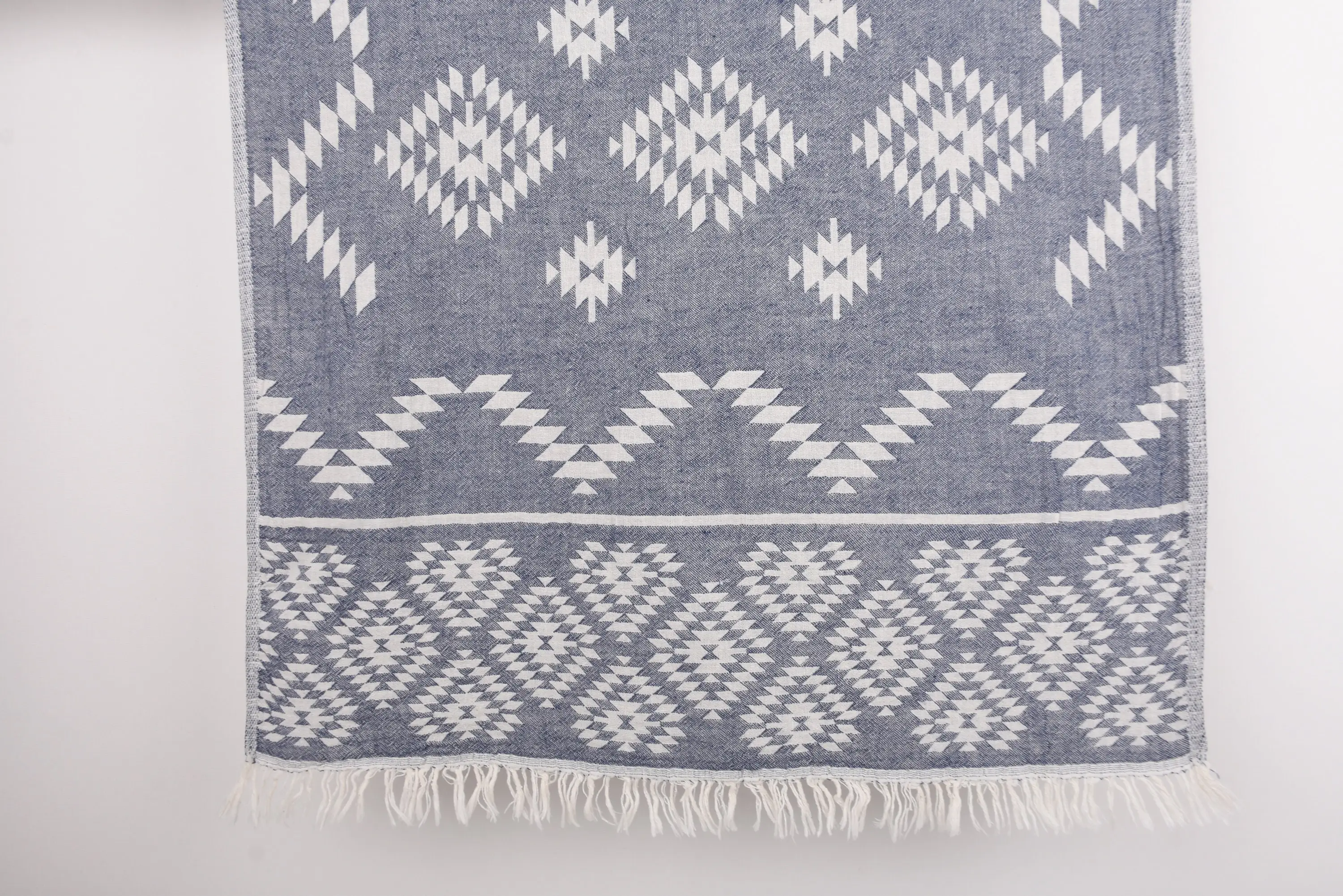 Navy Kilim Hand Towel Organic Cotton, Blue, 40x18 Inches - 1