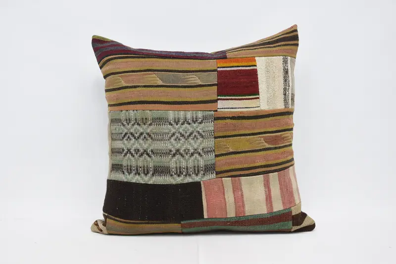 Throw Striped Large Square Pillow Case, Gift 32x32 inch Green Halloween Gift Wool Pillowcase - 1